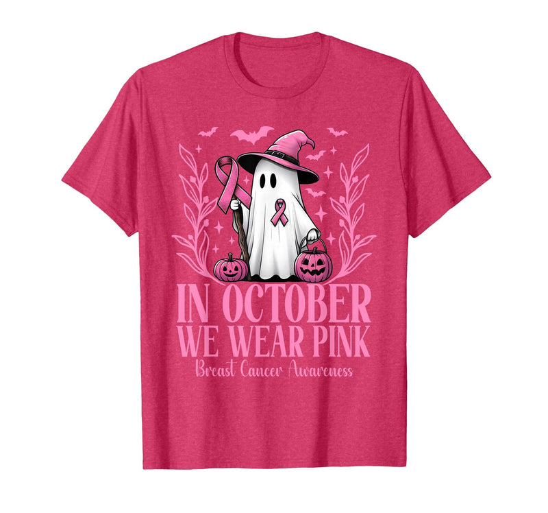 Arich.Tee's Breast Cancer Awareness Ghost in October We Wear Pink Breast Cancer Witch Ghost Halloween T-Shirt - Red Heather