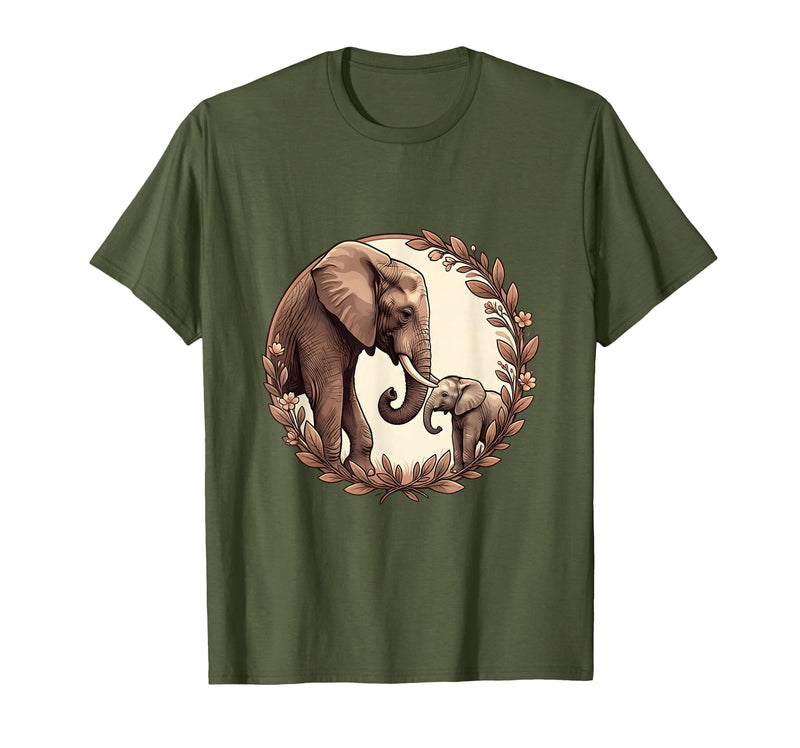 Mademark Elephant Mom and Baby Trunk Touch Pregnancy Tee T-Shirt - Men - Olive Green