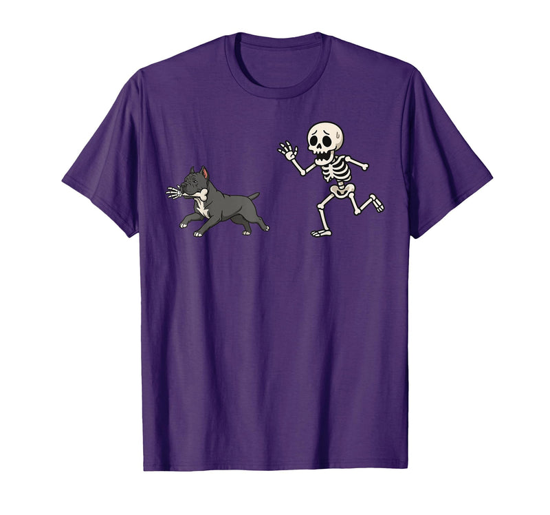 Pitbull Halloween Costume Funny Pitbull Skeleton Hand Halloween T-Shirt - Purple