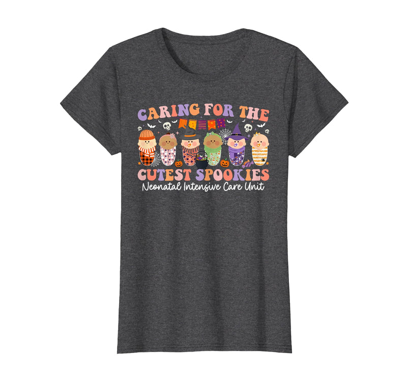 Halloween NICU Nurse Neonatal Intensive Care Caring for The Cutest Little Spookies NICU Nurse Halloween T-Shirt - Dark