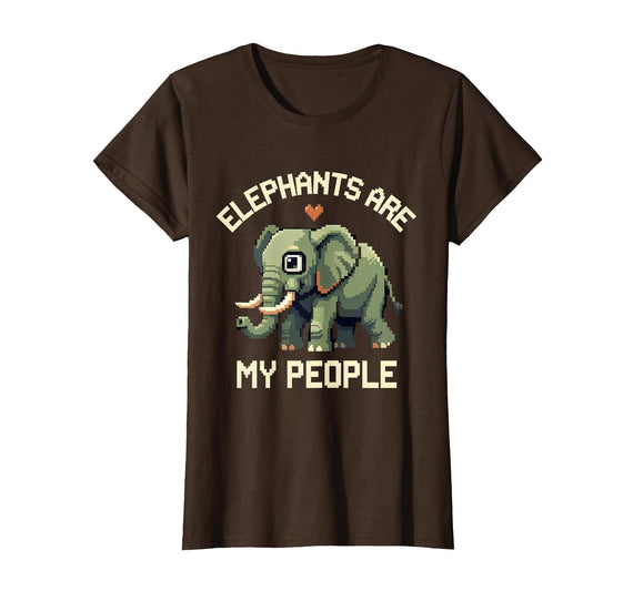 Mademark Elephants Are My People Pixel Art Design T-Shirt - Women - Brown
