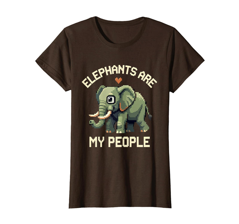 Mademark Elephants Are My People Pixel Art Design T-Shirt - Women - Brown