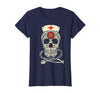 Halloween Nurse Shirts For Women Scrub Costumes Nurse Sugar Skull Stethoscope RN Medical Halloween Costume T-Shirt - Navy