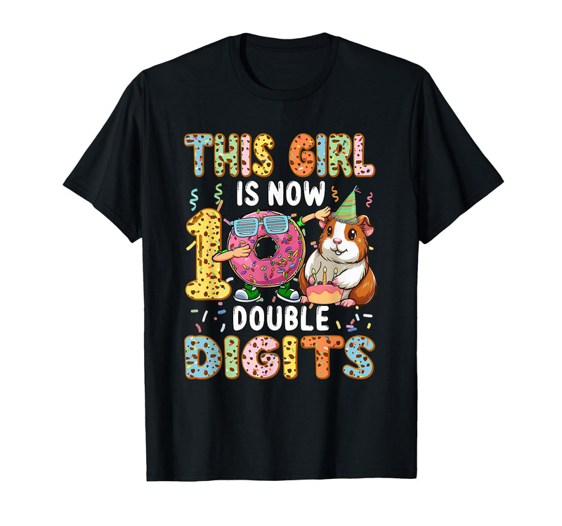 Rodent Birthday Costume Girl Costume 10 Double Digits Funny 10th Birthday Guinea Pig T-Shirt - Black