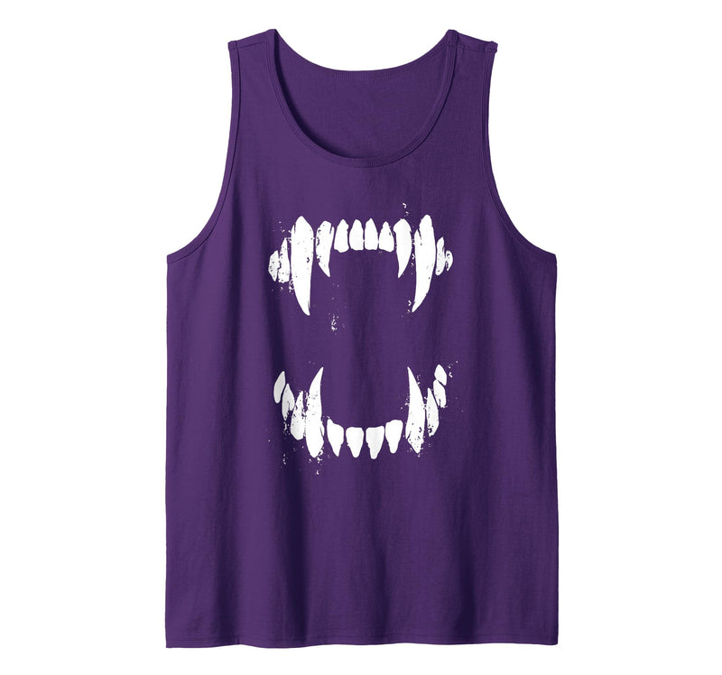 Pop Cult Tees Halloween Horror Wolf Dog Vampire Monster Teeth Costume Tank Top - Purple