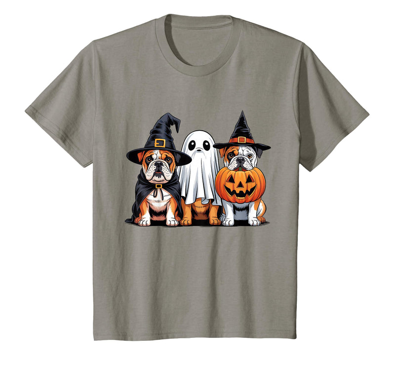 English Bulldog Halloween Funny Dog Lover Pumpkin Witch T-Shirt - Slate Grey
