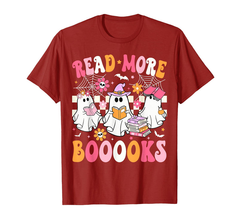 Read More Books Ghost Halloween Teacher Outfits Read More Books Ghosts Reading Book Funny Teacher Halloween T-Shirt -