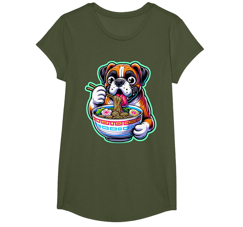 Noodle Ramen Boxer Dog Kawaii Anime Boxer Dog Ramen T-Shirt - Olive Green