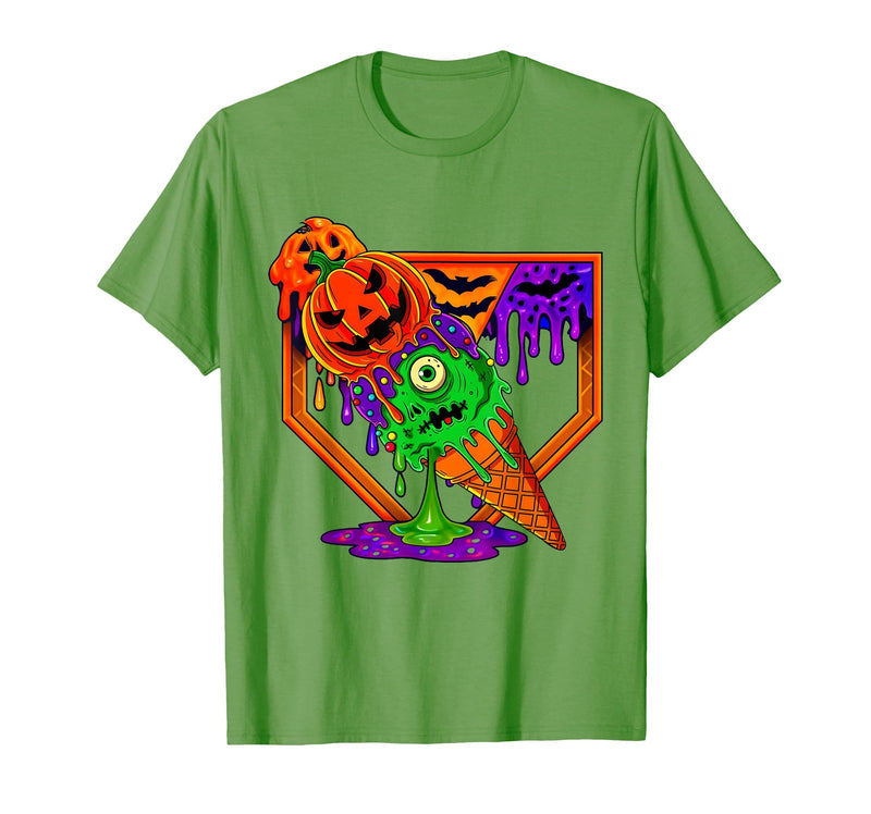 Ice Cream Drip Baseball Home Plate Halloween Tee Funny Halloween Baseball Ice Cream Drip Boys Girls Youth T-Shirt - Grass
