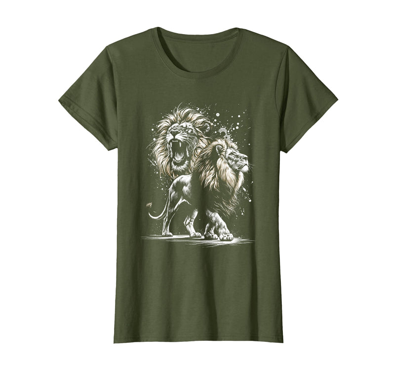 MyAnimal - Your Favourite Animal Wear Lion Majestic and Proud in Artistic Style T-Shirt - Olive Green