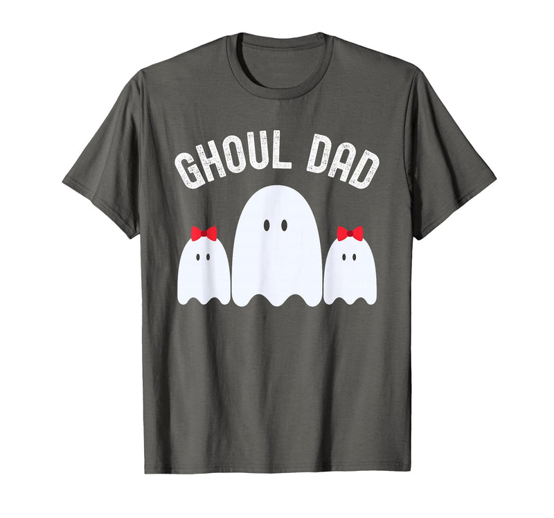 Ghoul Dad, Halloween Daddy Ghost Father of Two Ghost Girls T-Shirt - Asphalt Grey