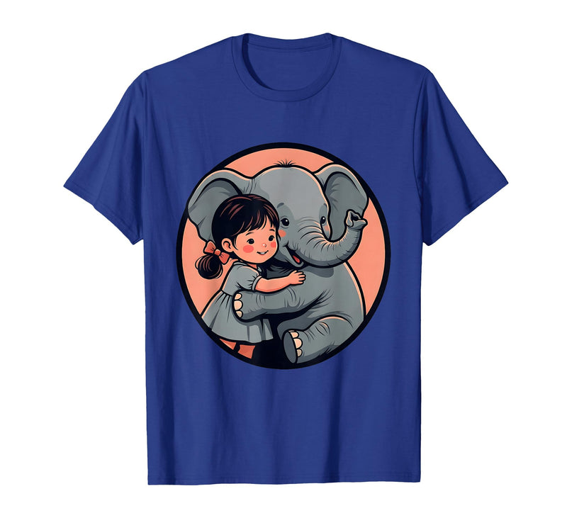 Mademark Cute Girl Snuggling Baby Elephant Graphic Tee T-Shirt - Men - Royal Blue