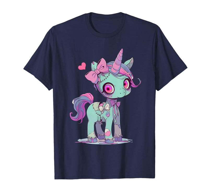 Kawaii Pastel Goth Creepy Cute Witchy Halloween Ts Kawaii Pastel Goth Creepy Cute Witchy Zombie Unicorn T-Shirt - Navy Blue