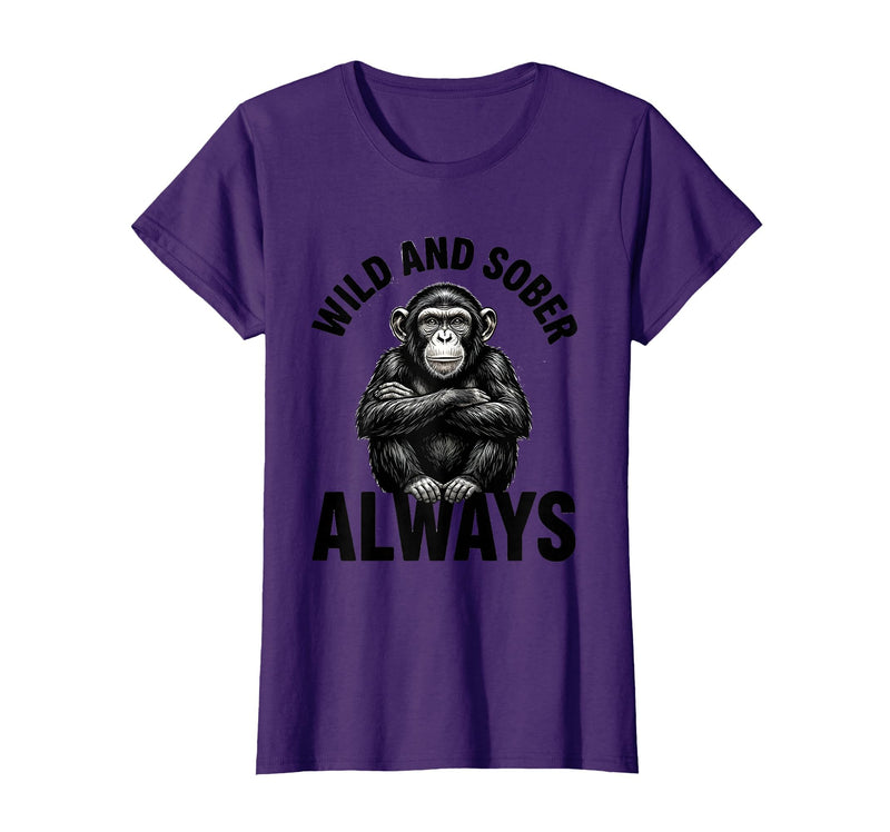 Mademark Wild and Sober Always Funny Monkey Design T-Shirt - Women - Purple