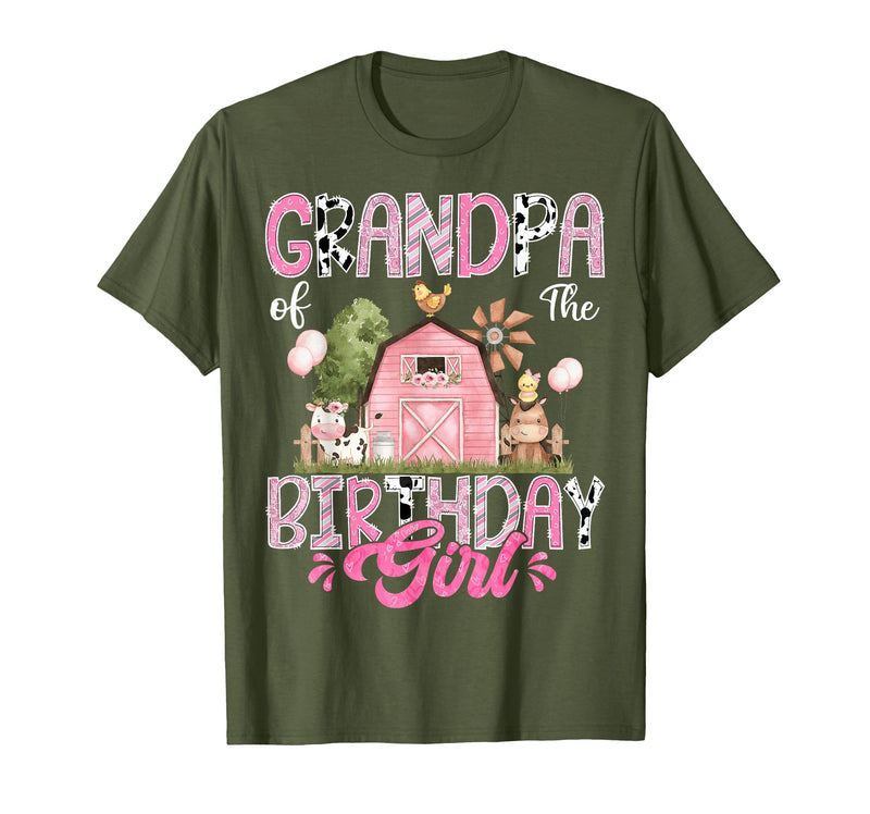 Famer Pink Cow Birthday Matching Tees Grandpa of The Birthday Girl 1St Birthday Pink Cow Farm T-Shirt - Olive Green