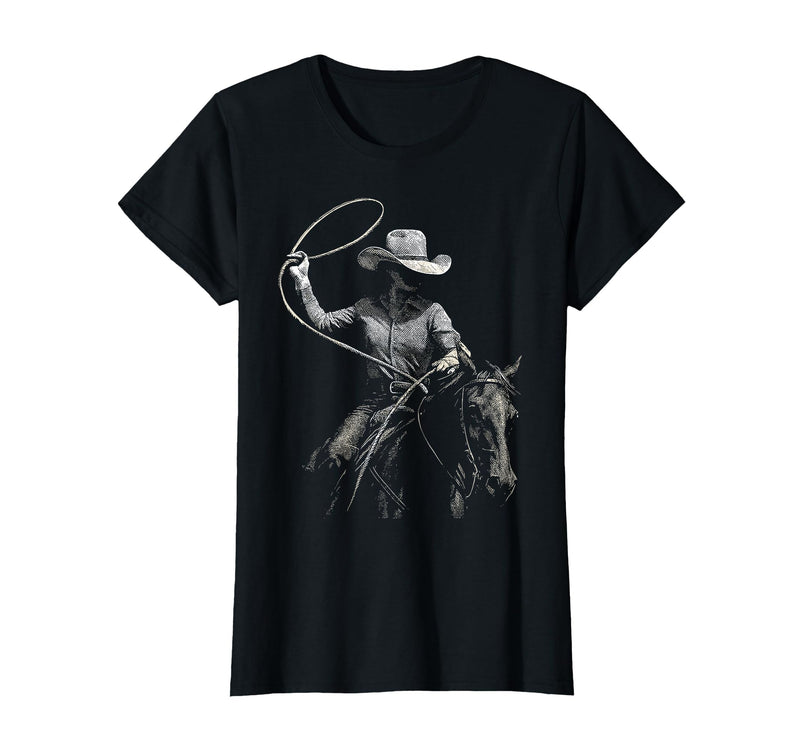 Cowgirl Western Rodeo Rodeo Cowgirl Western Horse T-Shirt - Black