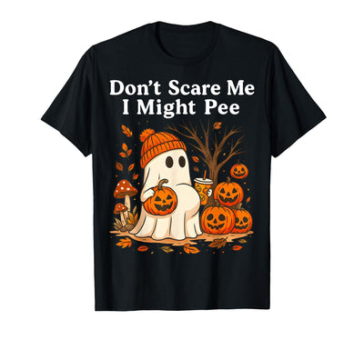 Funny Halloween Costume For Pregnant Women Ghost Don't Scare Me I Might Pee Halloween Pregnancy Humor Pumpkin T-Shirt