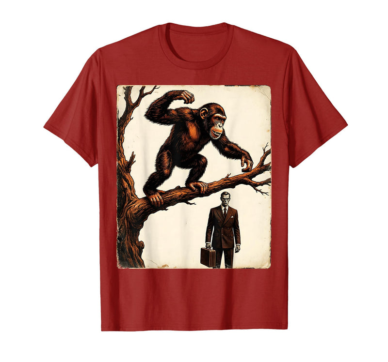Mademark Monkey Flinging Poo at Businessman Graphic T-Shirt - Men - Cranberry Red