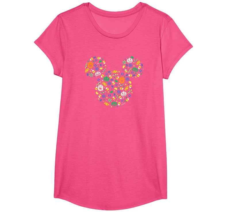 Disney Mickey Mouse Halloween Head Icon Pumpkins and Candy T-Shirt - Pink Heather