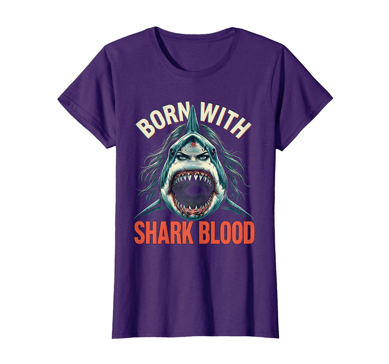 Mademark Born With Shark Blood Fierce Women Design T-Shirt - Purple
