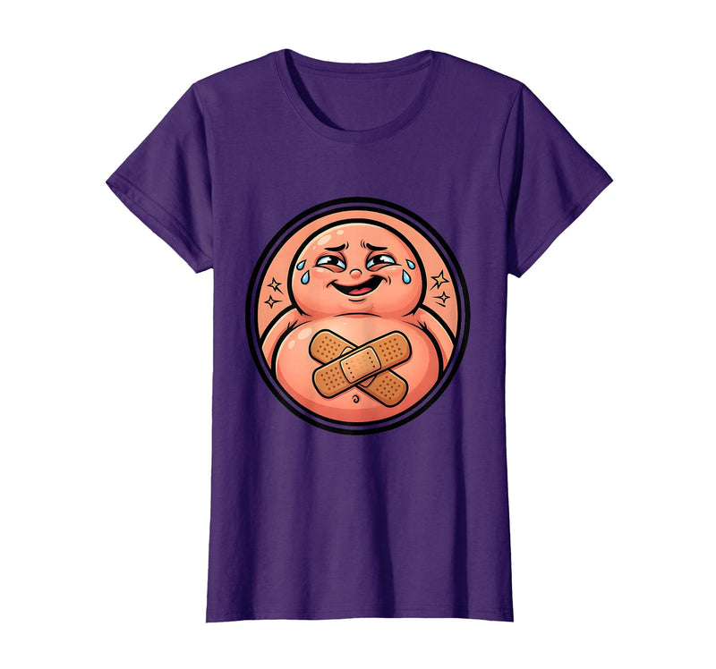 Mademark Tummy Ache Survivor Cute Stomach Bandage Graphic T-Shirt - Purple