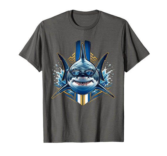 Mademark 6th Grade Shark Swimmer Goggles Illustration T-Shirt - Asphalt Grey