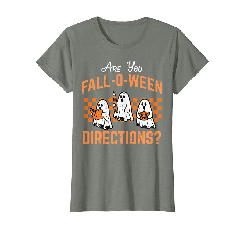 Halloween Shirts For Women Men Kids Boys Girls are You Falloween Directions Funny Halloween Teacher Teach T-Shirt - Olive