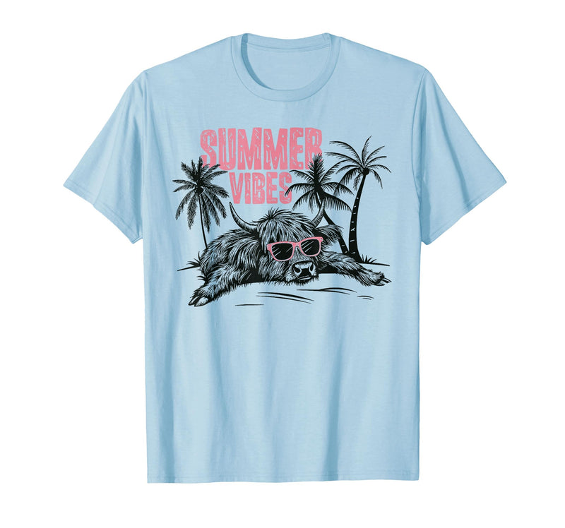 Summer vibes Highland cow t -shir t Summer Vibes Highland Cow T-Shirt - Baby Blue