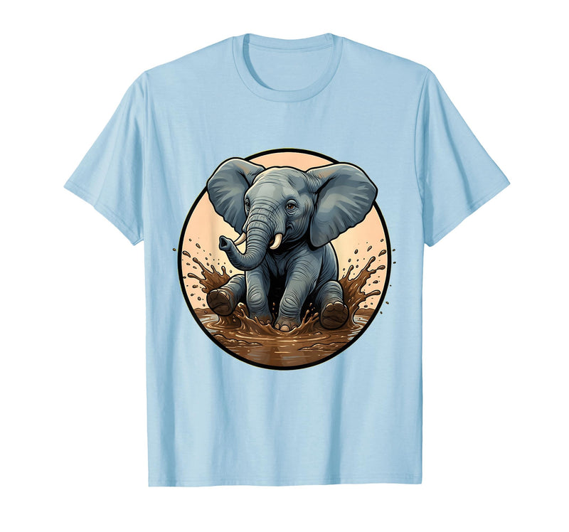 Mademark Baby Elephant Splashing in Muddy Puddle T-Shirt - Men - Baby Blue