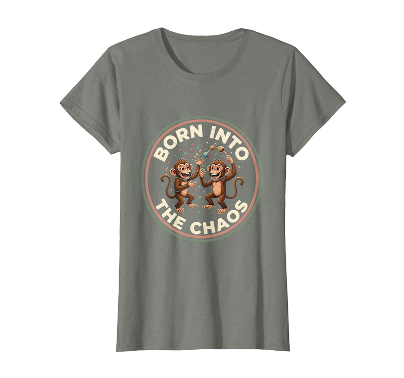 Mademark Born Into The Chaos Circus Monkey Design T-Shirt - Women - Olive Heather