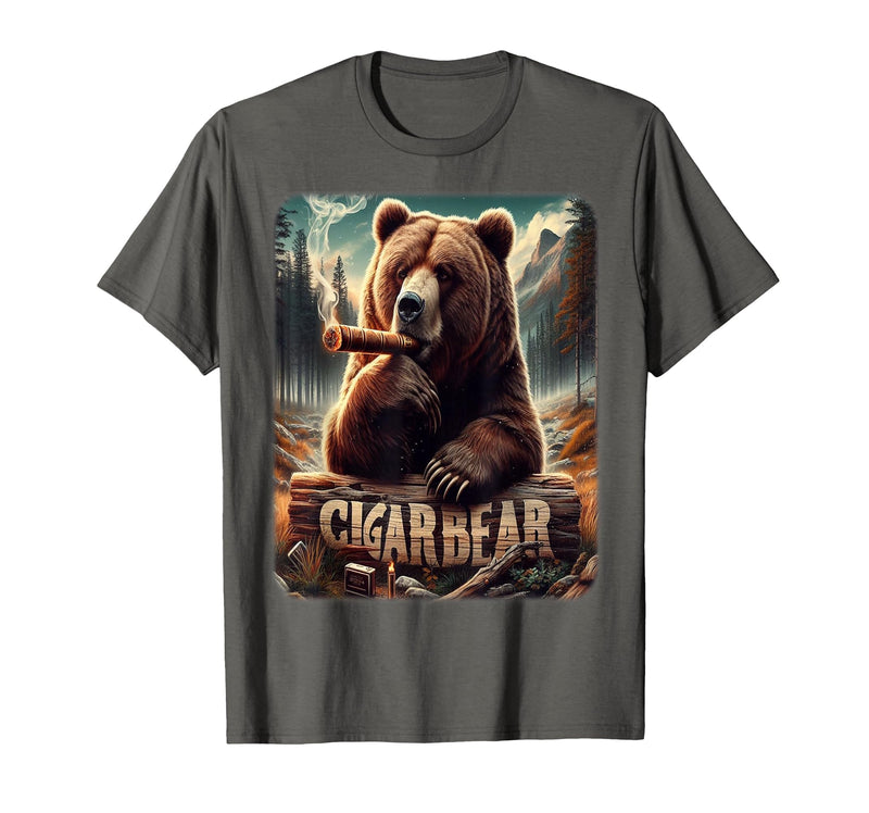 CigarKurt Cigar Smoking Cigar Bear T-Shirt - Asphalt Grey