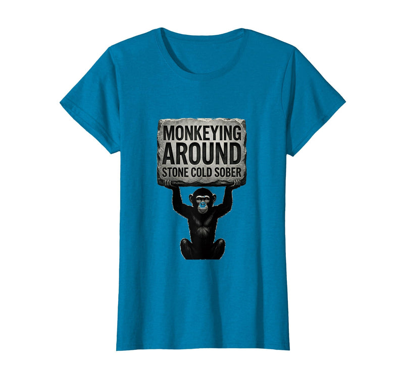 Mademark Monkeying Around Stone Cold Sober Design T-Shirt - Women - Sapphire Blue