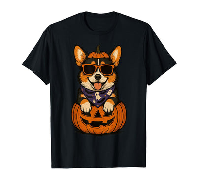 Funny Retro Corgi mom Halloween Spooky Tri Color Corgi Pumpkin Halloween Dog Lover T-Shirt