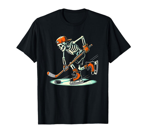 Halloween Costume For Hockey Lovers Funny Skeleton Hockey Halloween for Ice Hockey Lovers T-Shirt - Black