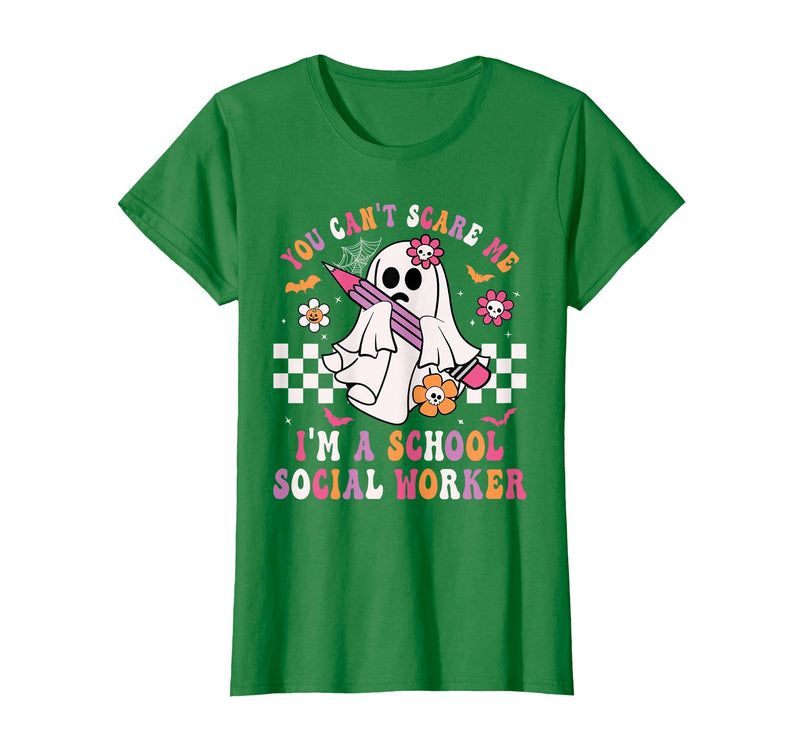 Groovy Ghost School Social Worker Halloween Shirt You Can't Scare Me I'm a School Social Worker Halloween T-Shirt - Kelly