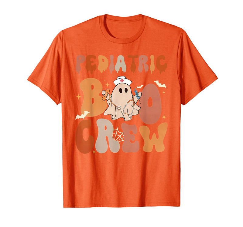 Funny Pediatric shirts for work Pediatric Nurse Shirt Halloween Pediatric Boo Crew T-Shirt - Orange