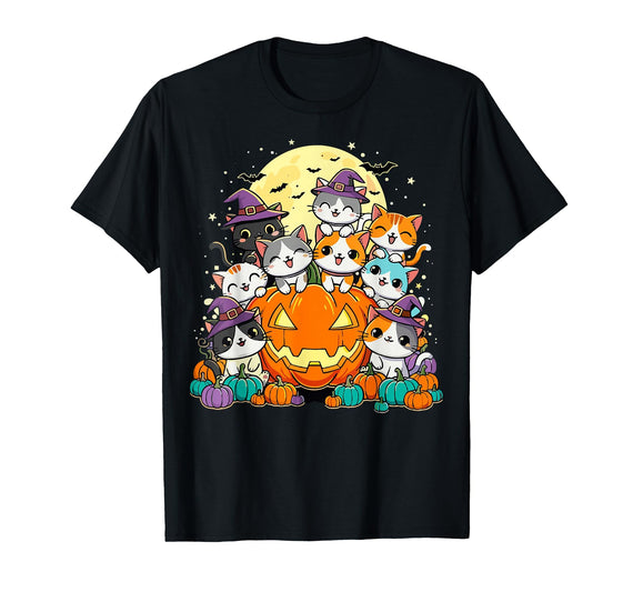 Funny Halloween Cat Lover Halloween Cat Kawaii Pumpkin Cats T-Shirt - Black