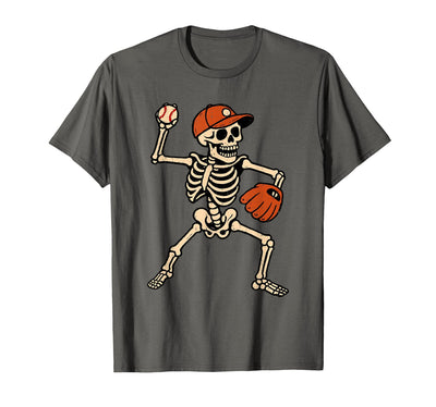Funny Skeleton Baseball Tee Skeleton Baseball Halloween Costume Pitcher Sport Player T-Shirt