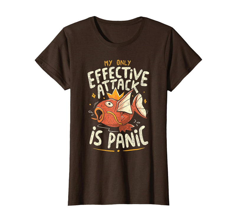 Funny My Only Effective Attack Is Panic Tee Shirt Fish My Only Effective Attack is Panic T-Shirt - Brown
