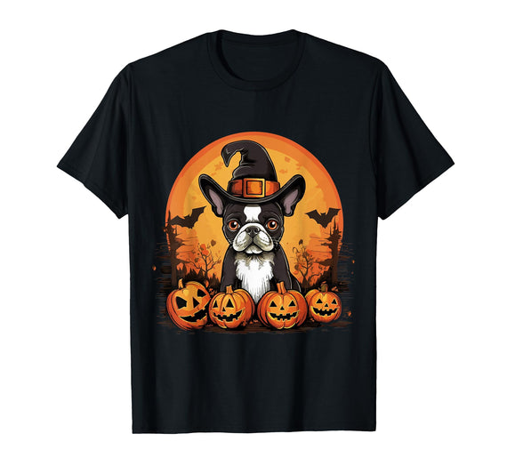 Boston Terrier Bostie Dog Halloween Designs Boston Terrier Bostie Dog Breed Pet Halloween Pumpkins T-Shirt - Black