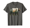 Bear Designs. Bear Forest Mountains Trees Nature Sunset Outdoor Graphic T-Shirt - Asphalt Grey
