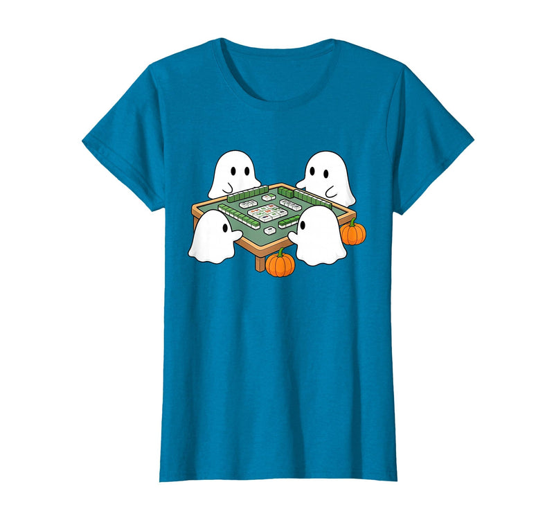 Mahjong Player Halloween Ghost Playing Mahjong Halloween Ghost Playing Mahjong Spooky Season Game Day Fall T-Shirt -