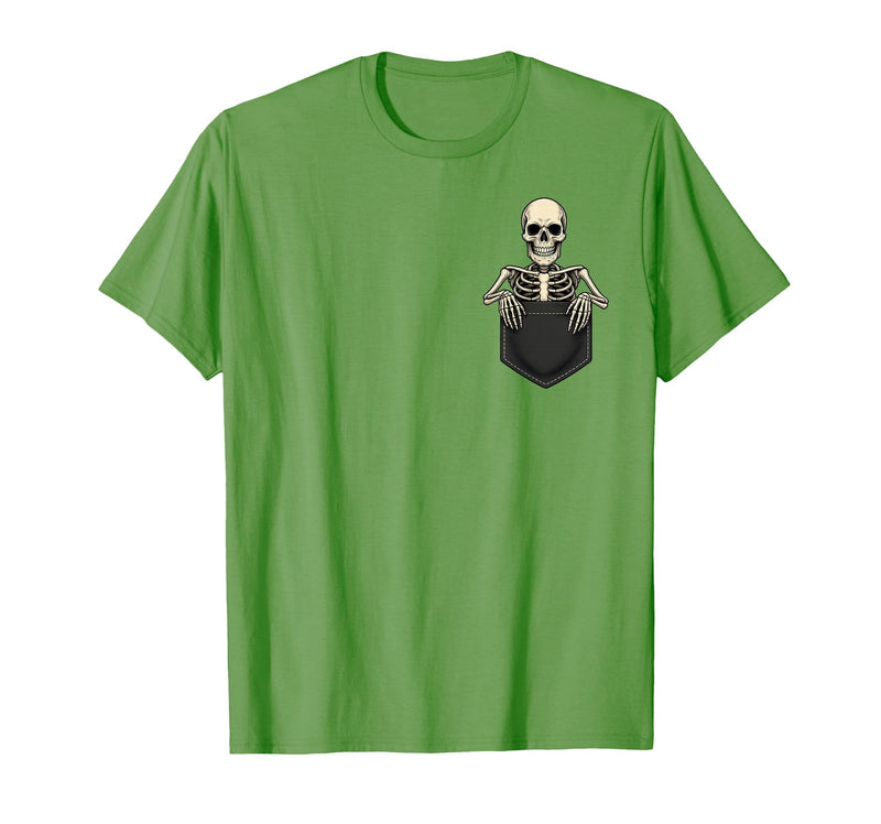 Funny Pocket Skeleton Halloween T Shirt For Men Funny Skeleton in The Pocket Halloween Kids Teens Adults T-Shirt - Grass