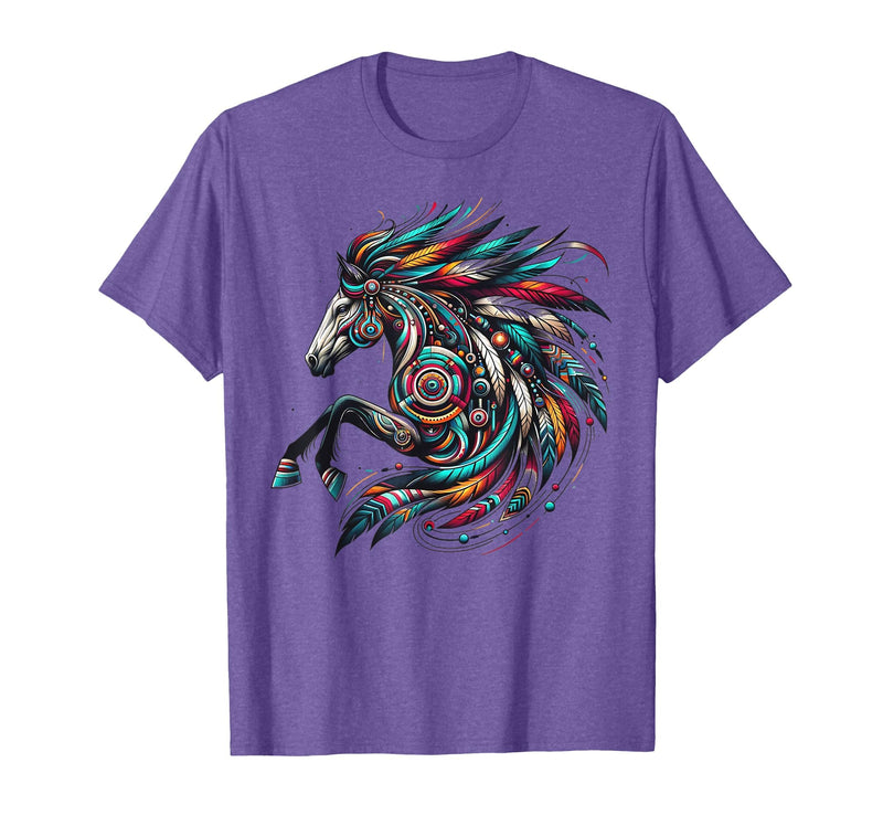 Mystical Native American Horse Farm Heritage Spirituality T-Shirt - Purple Heather