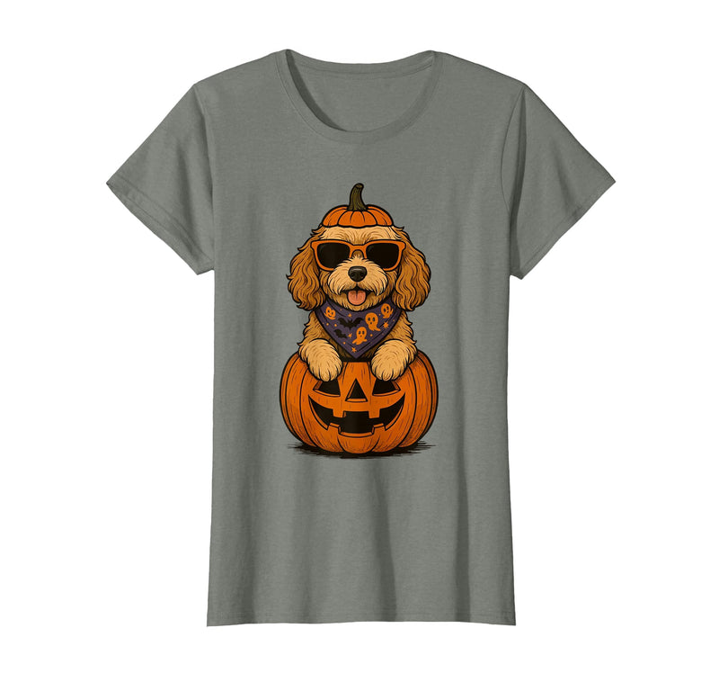 Funny Retro Maltipoo mom Halloween Spooky Cavapoo Pumpkin Halloween Doodle Dog Lover T-Shirt - Olive Heather
