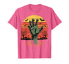 Creepy Undead Zombie Hand Retro Sunset Scary Zombie Hand Retro Sunset Halloween Horror Tee T-Shirt - Pink Heather