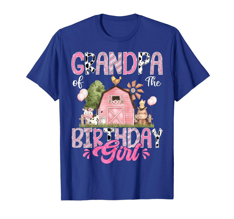Famer Pink Cow Birthday Matching Tees Grandpa of The Birthday Girl 1St Birthday Pink Cow Farm T-Shirt - Royal Blue