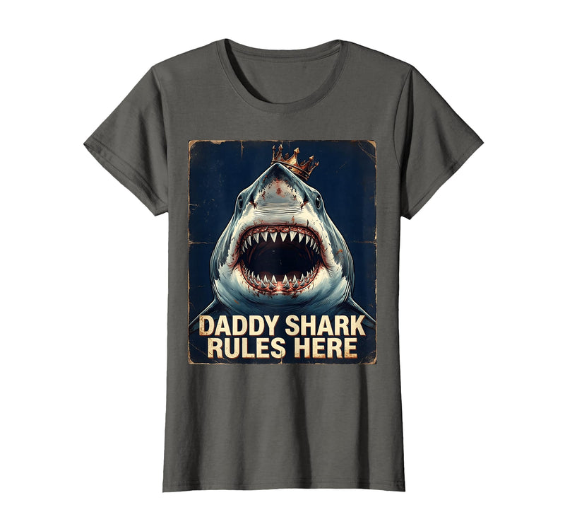 Mademark Daddy Shark Rules Here Fun Dad Design T-Shirt - Asphalt Grey