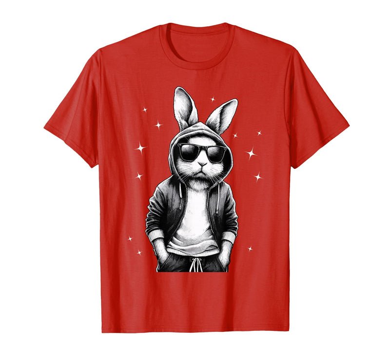 Bunny Face with Sunglasses Rabbit for Boys Men Kids T-Shirt in Red