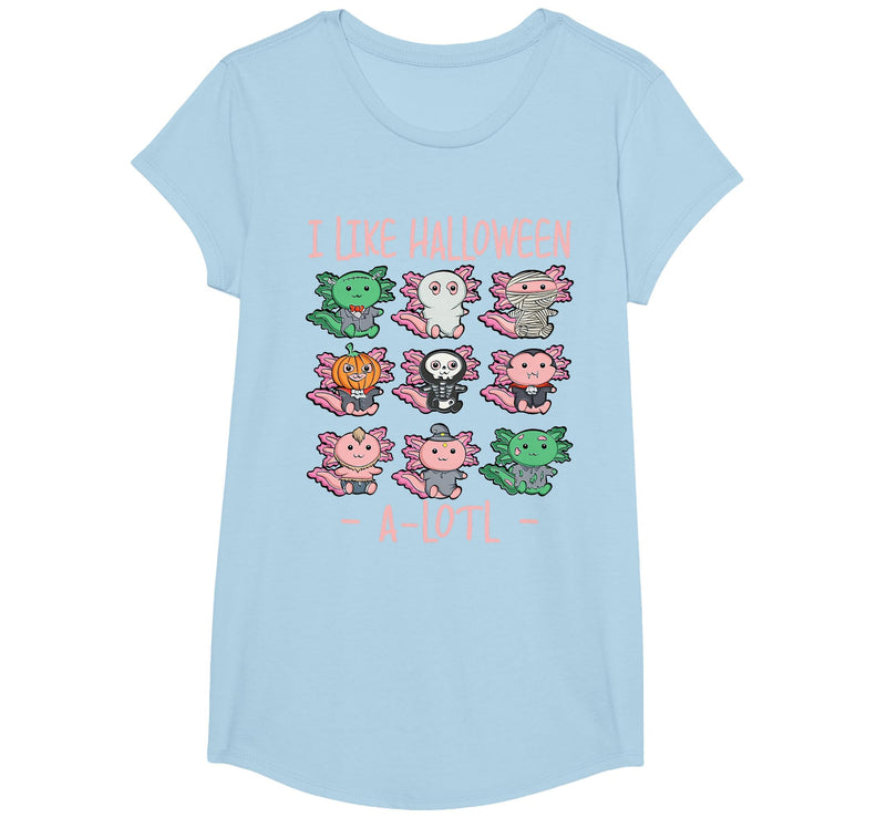 Cute Halloween Axolotl Scary Costumes Apparel Co Funny Axolotl I Like Halloween A-Lotl Axolotl Halloween T-Shirt - Baby Blue